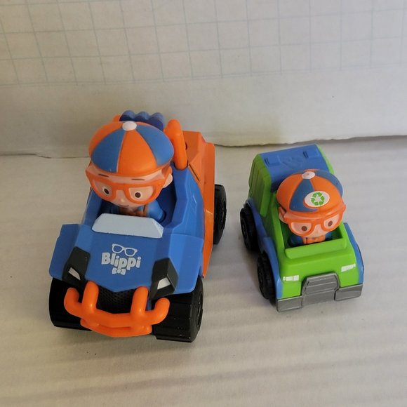 2 Blue Orange Green Blippi Figures Cars Truck Vehicle 2019 2020 Toy - Picture 1 of 11